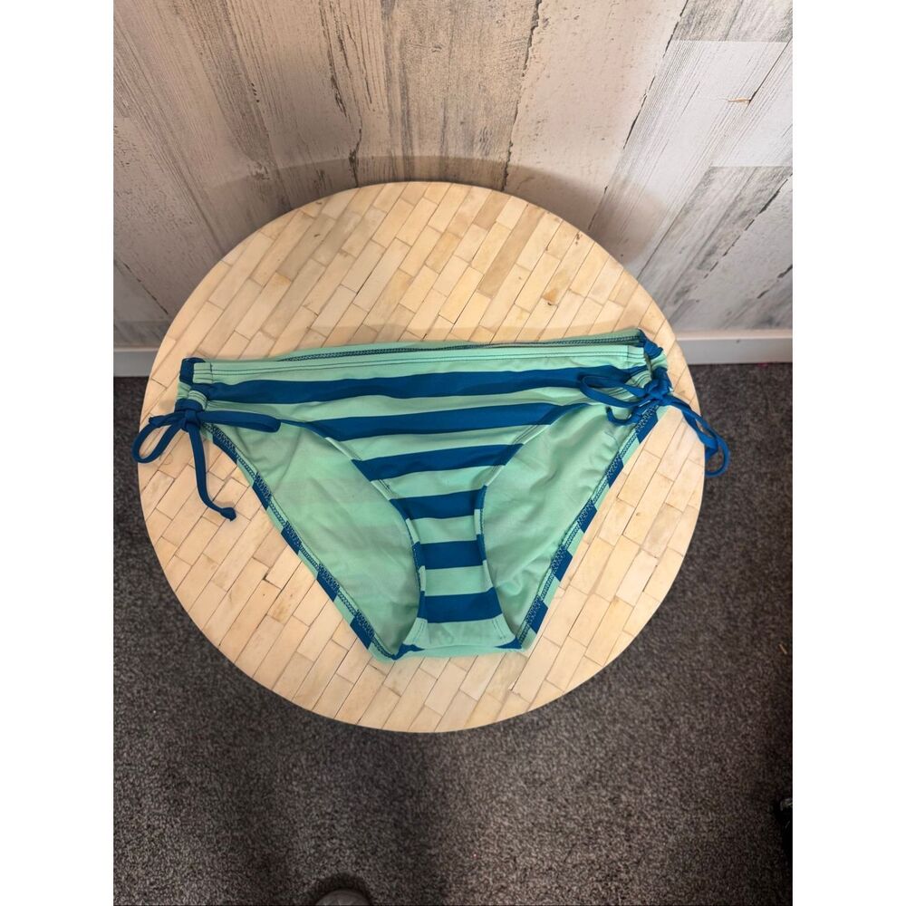 Mossimo Blue Green Striped Bikini Bottom Tie Side Swim Bottom Size Medium